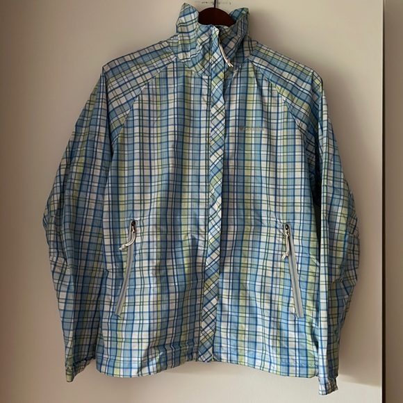 Columbia Jacket Plaid Blue Green Lightweight Windbreaker Omni Shade - Picture 1 of 9